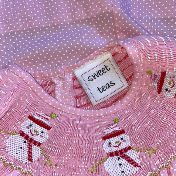 Girls Matching Boutique Christmas Snowman Long Sleeve Smocked Dress Size 6 - Picture 9 of 10